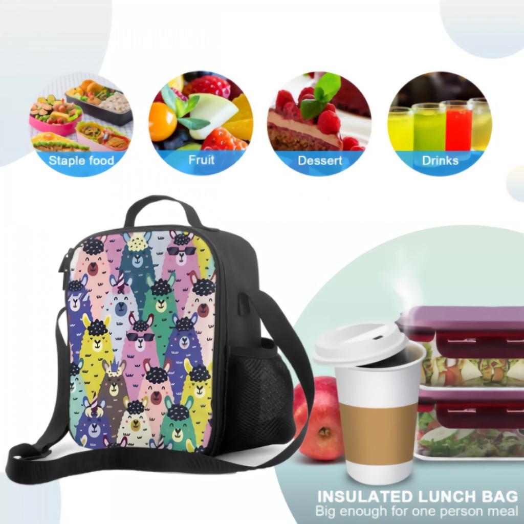 Funny Llamas Faces Lunch Box Insulated Meal Bag Animal Print Lunch Bag Food Container for Boys Girls School Travel Picnic