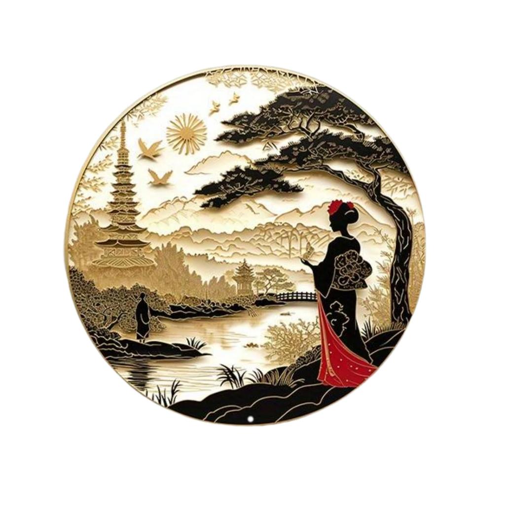 Round Aluminum Metal Sign Wreath Decorative Sign Bedroom Decoration Gifts Japanese Kimono Theme For Bar Club Home Wall Decor
