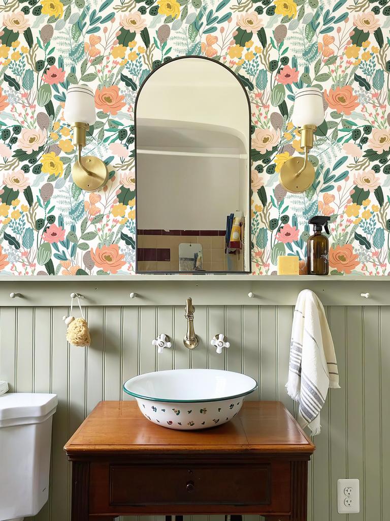 Fresh Green Floral Pvc Wall Cover Elegant Spring Peel And Stick Wall Decor Casual Furniture Water-Repellent Cabinet Contact Paper