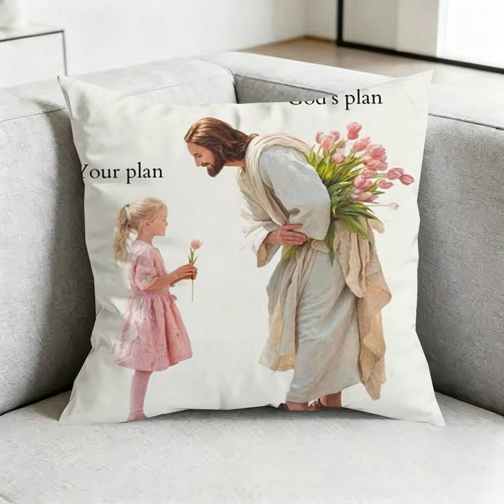 Jesus Bible Verse GGods Plan Square DoubleSided printed Pillow Case Bedroom Bedside Pillow Sofa Cushion Cover Gift