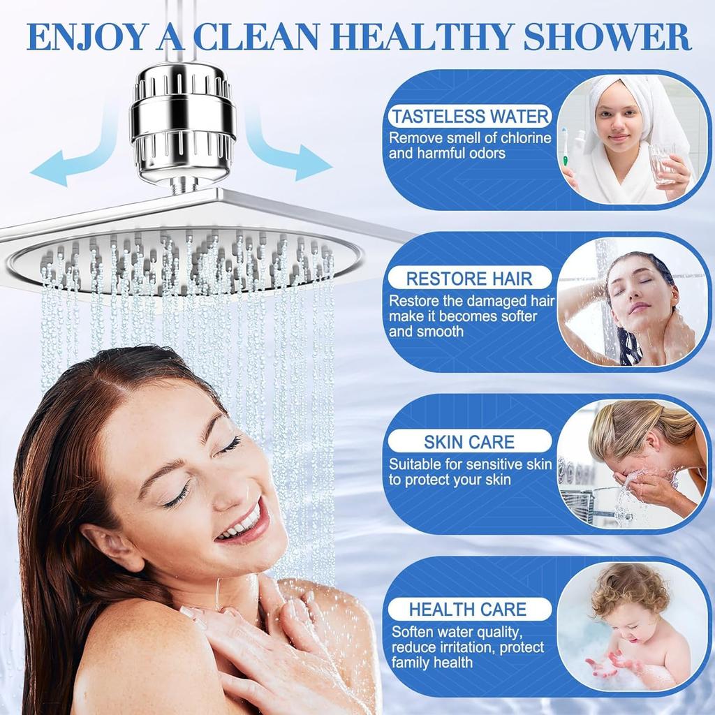 Shower Filter 20 Stage Shower Head Filter for Hard Water Cartridges Water Softener High Pressure Shower Water Filter Remove Chlorine Fluoride