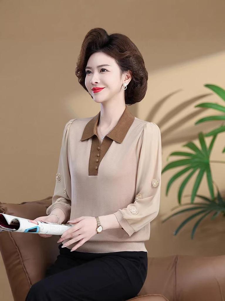 Mom's Seasonal Long-Sleeve T-Shirt for Middle-Aged and Elderly Women