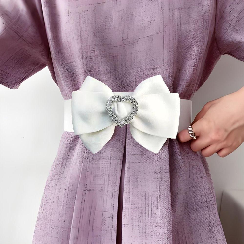 Rhinestone Wide Bow Corset Waist Belt PU Leather Waistband Strap  For Skirts Dress Top Clothes
