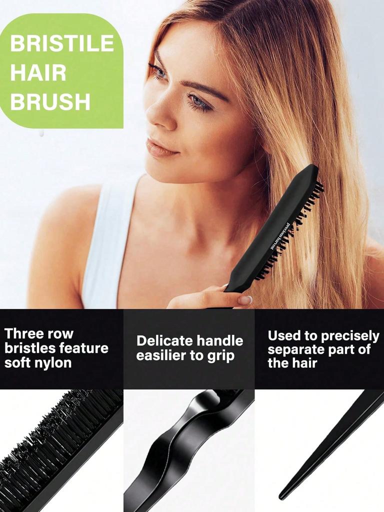 3pcs Slick Back Hair Brush Set With Edge Brush Hair Brush Rat Tail Comb Teasing Brush For Smoothing Hair & Flyaways,Hair Brush,Comb,Hair Tools,