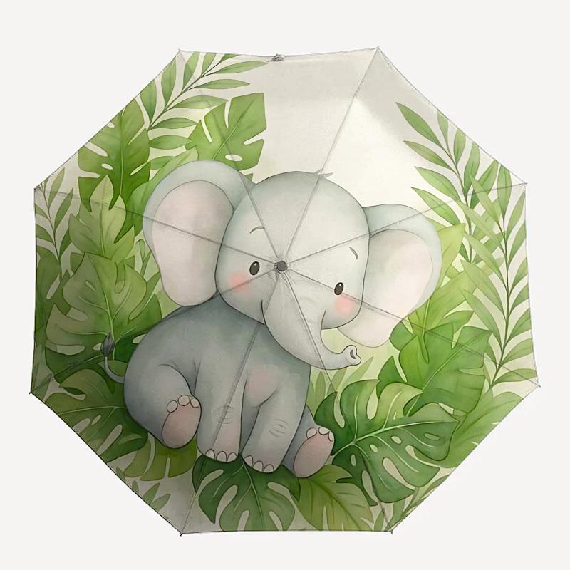 1PC Elephant Jungle Umbrella-8-Rib Reinforced Portable Folding Travel Suitable for All Seasons Outdoor Daily , Fun Design-Z0424