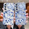 S26 Ultra Case Luxury Blue Rose Flowers Pattern Leather Texture Soft Silicone Cover For Samsung Galaxy S25 Edge S24 Ultra S23 S22 Plus S21 FE