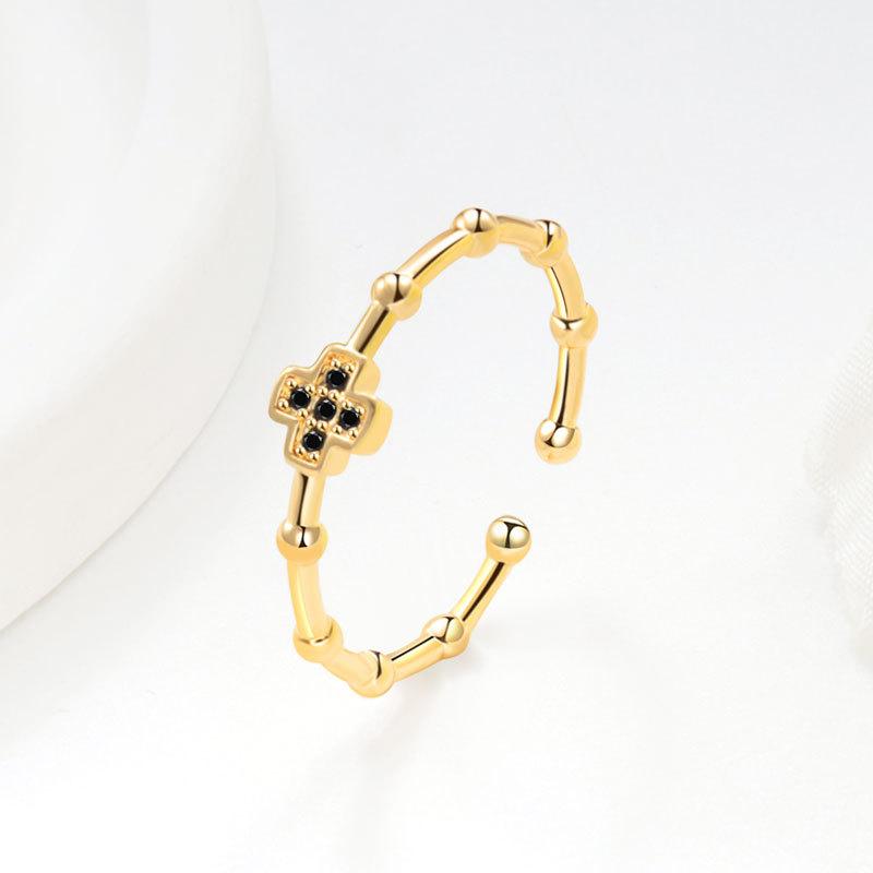 925 Silver Black Zircon Crystal Cross Finger Rings For Women Fashion Wedding Engagement Party Charm Jewelry