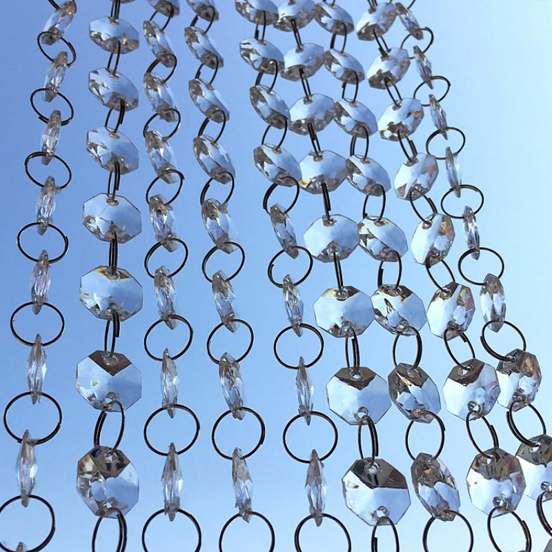5m-100m 14/16mm Octagon Beads With Metal Chandelier Lighting Hooks Crystal Chain Garland For Transparent Crystal Beads Curtain