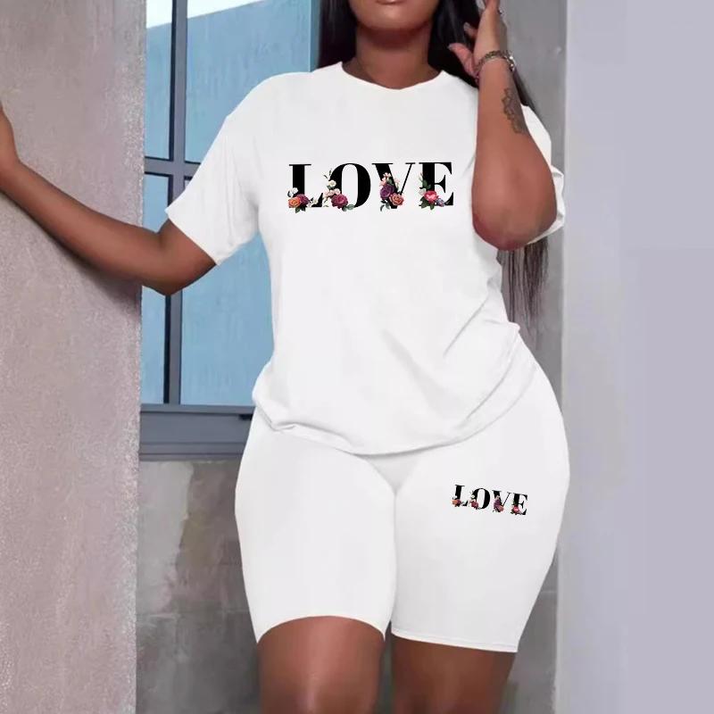 Tuta da Donna Casual Stampa T-shirt Pantaloncini Set 2 Pezzi Outdoor Palestra Sport Jogging Abbigliamento Estivo Comodo Streetwear