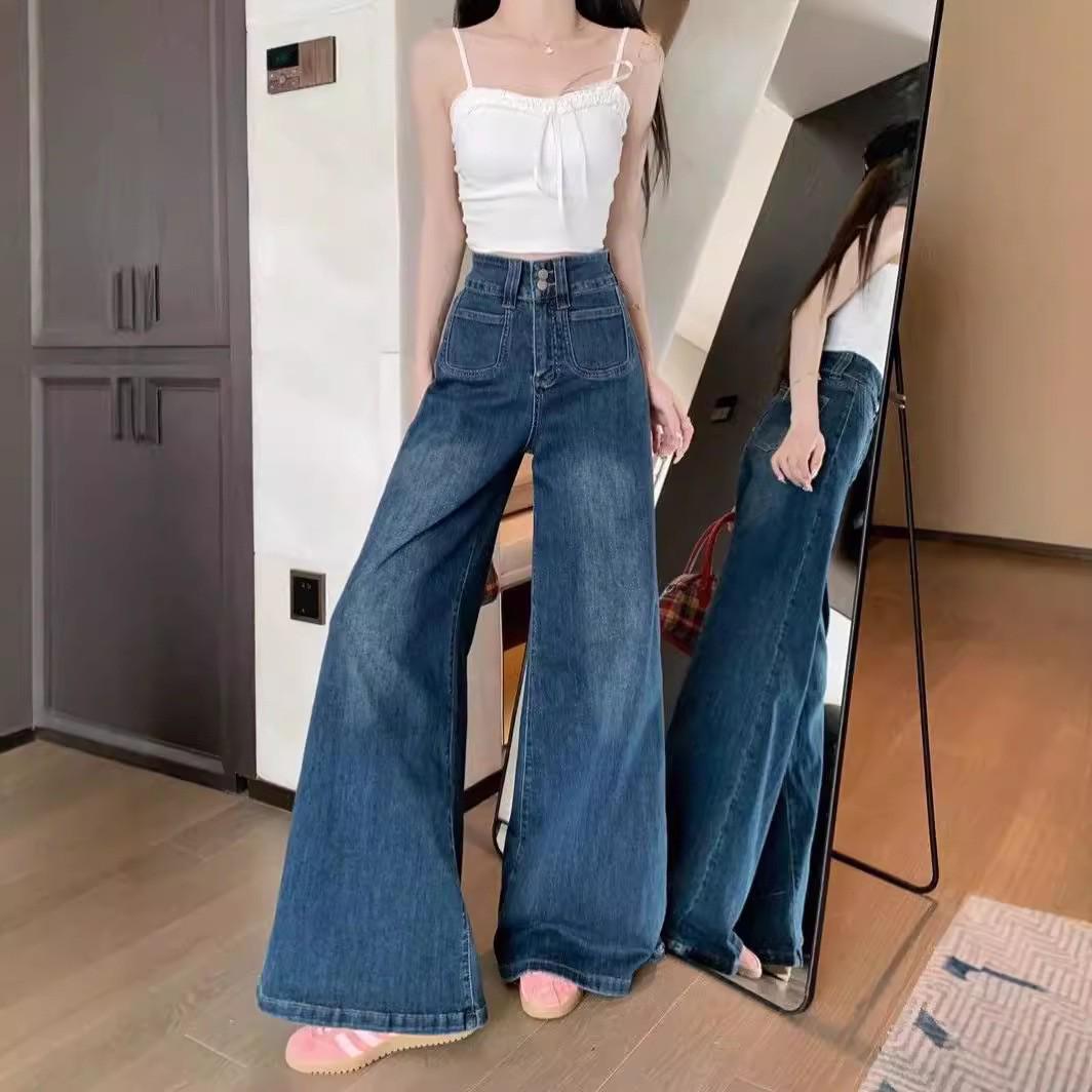 

Women s High Waist Wide Leg Flared Jeans - Summer 2025 Slimming Style Nine-Point Pants L [105-115 lbs]