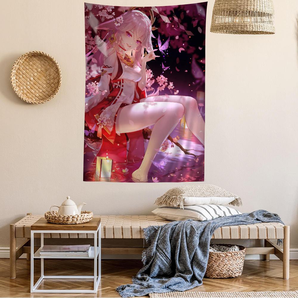 Yae Miko Genshin Impact Anime Tapestry  Hippie Flower Print Acts as Wall Hanging Dorms  Enhancing Home Atmosphere
