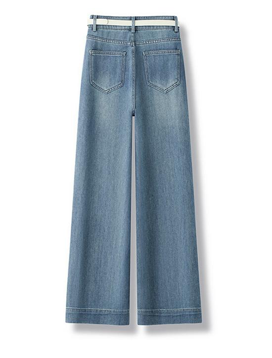 Wide-Leg Women's Jeans: Spring/Autumn 2024, New Loose Straight-Leg, Petite Slimming Floor-Length Style.