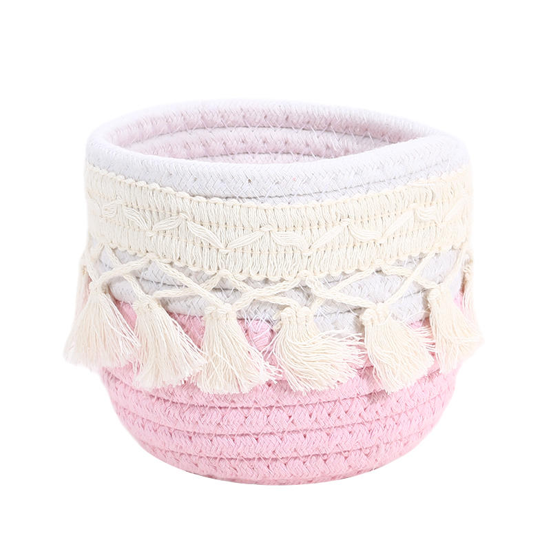 Kosmetický úložný košík Bavlněný pletený držák na štětce na make-up Dekorace do ložnice Organizér Pouzdro Stolní drobnosti Úložný box s třásní