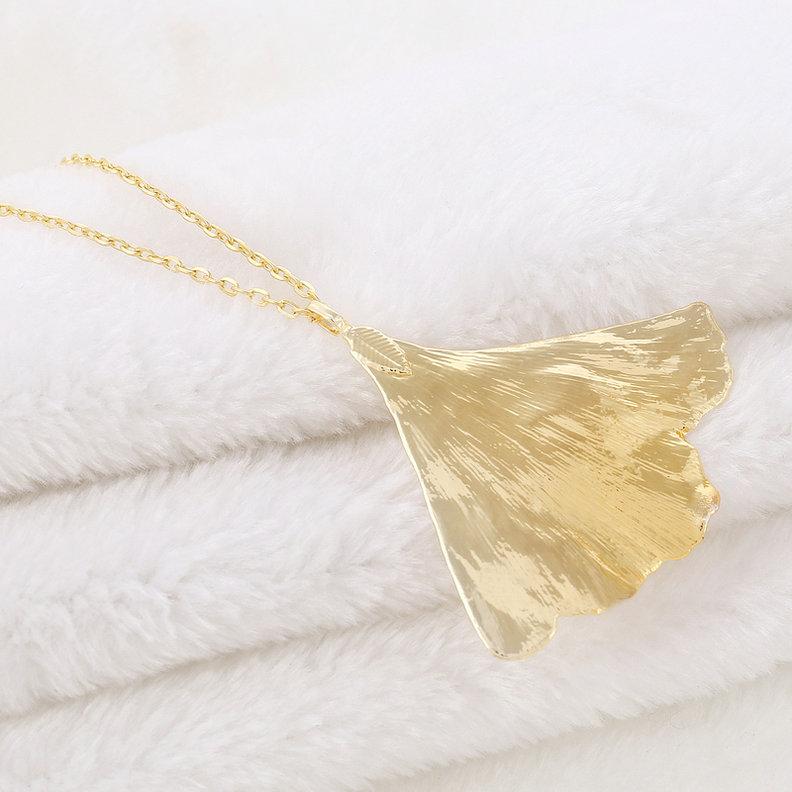 

LOVBEAFAS Fashion Unique Gingko Plant Natural Real Leaf Necklace Custom Zircon Chain Long Gold Color Necklaces Pendants Gift золотий