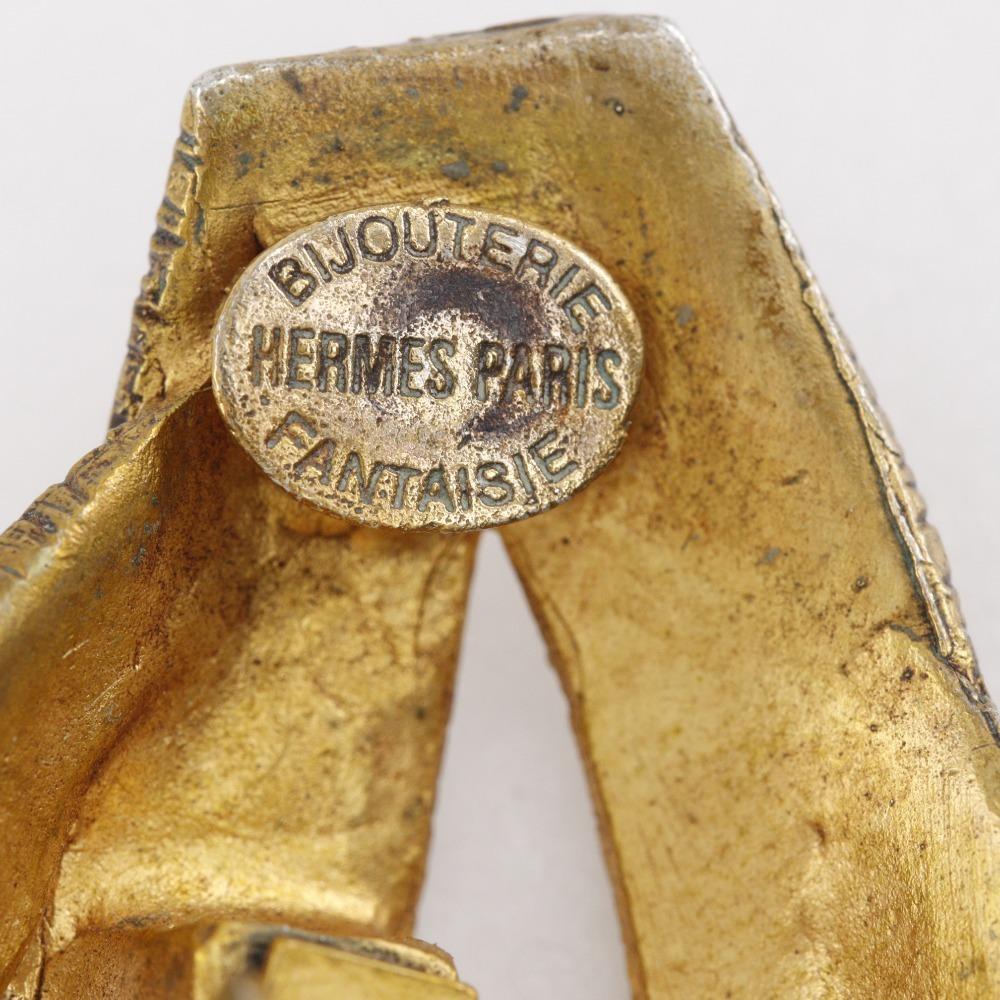 HERMES Ribbon motif Earring BIJOUTERIE FANTAISIE vintage Plated Gold ribbon 34g Women Used