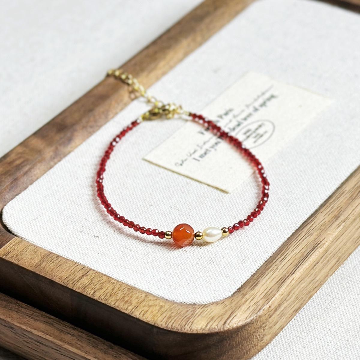 Китайское красное агатовое и жемчужное бусинное ожерелье – Подарок Бенминниан для женщин
