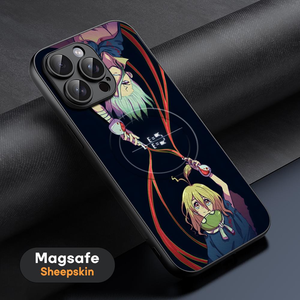Popular Anime Dr.STONE Phone Case For iPhone 16 15 14 13 12 11 Plus Pro Max High-end Luxury Magsafe Sheepskin