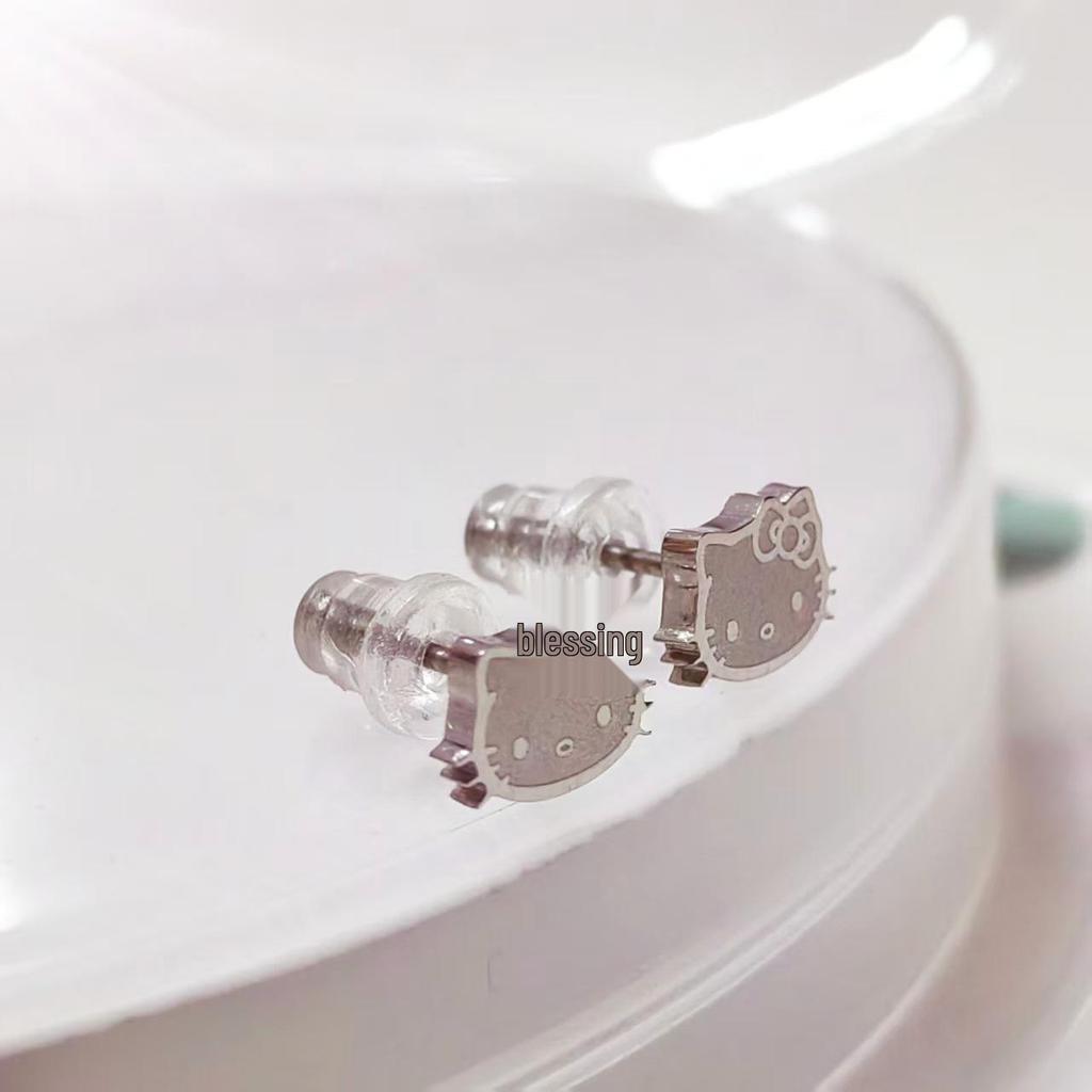 Korean Style Sweet KT Cat Ear Plugs & Cartilage Studs In Versatile Titanium Steel