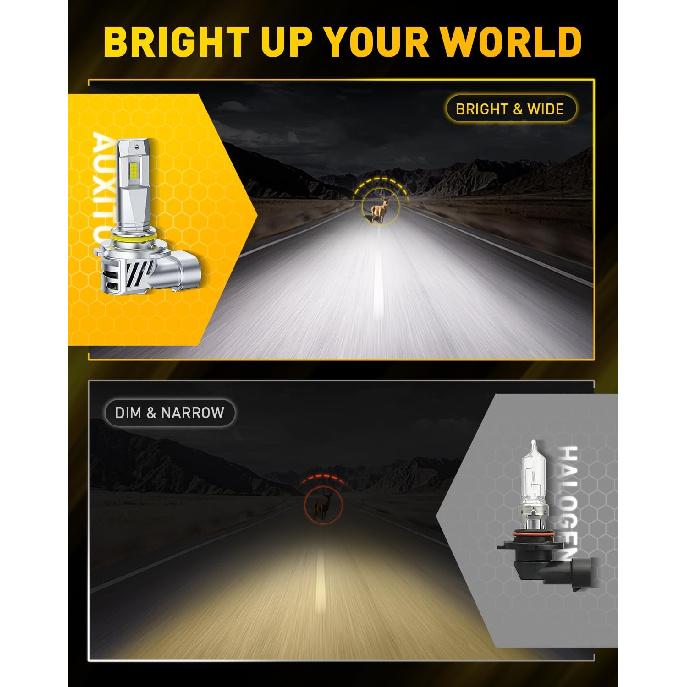 AUXITO 9005 Bulbs, 40000LM Ultra Bright 6500K Cool White, 1:1 Halogen Size, 9005/HB3 Light Bulbs With Cooling Fan, Plug And Play CANbus Ready No
