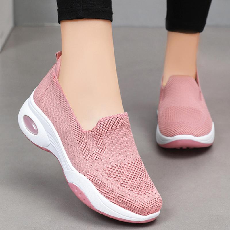 Fashion Fashion Knit Breathable Slip-On Casual Sneakers for Women Fashion Air Cushion Platform Outdoor Walking Shoes Woman Running Shoes