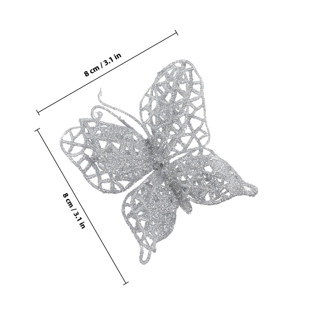 6Pcs 15Cm Red Christmas Butterfly Decorations Festive Sparkling Ornaments for Tree Wreath Wedding Party Home Garden Floral