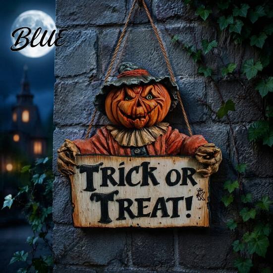 Fall Harvest Home with Scare Trick Treat or Decorations Halloween Door Sign Pumpkin Pattern Hanging Wood Decor for Shops