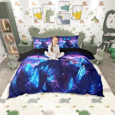 Homewish Kinder Magisches Drachen Bettwäsche-SetPsychedelisches Blau Galaxie Bettwäsche-SetCartoon Westliches Tier Bettwäsche-Set