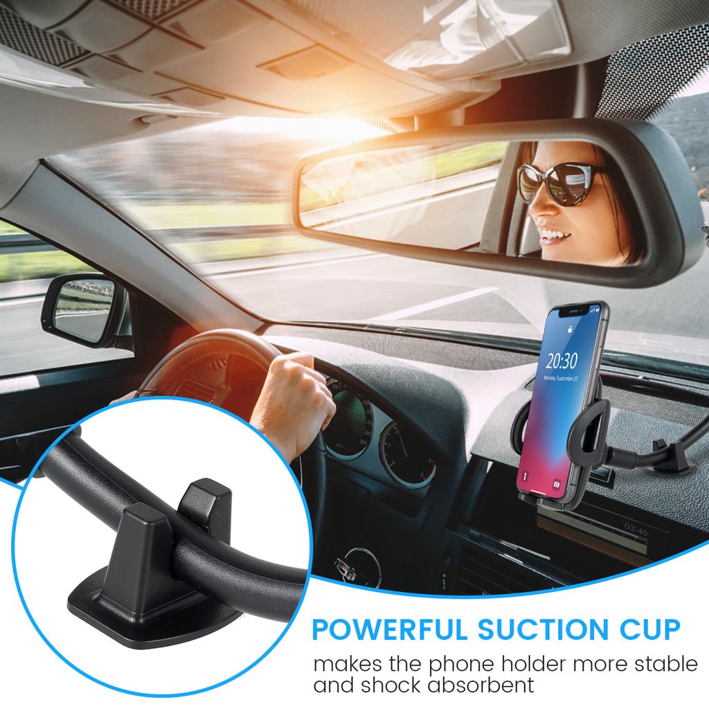 Car Phone Holder Mount 360° Rotatable Long Arm Windshield Phone Cradle with Suction Cup 1.9-4.1in Mounting Seat Non-Slip