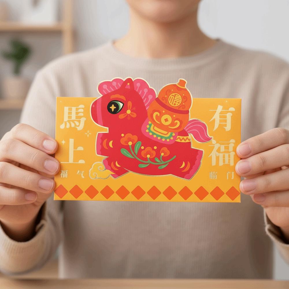 4Pcs Paper 2026 Horse Year Red Envelope Cartoon Traditional Lucky Red Pocket Blessings Printing New Year Red Envelope