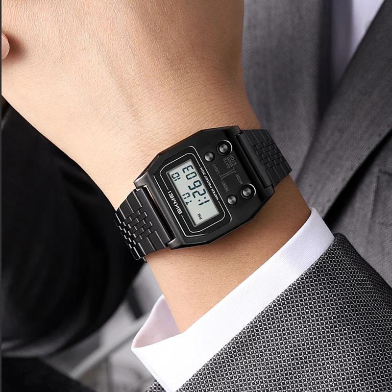 Herren Armbanduhren Edelstahl Sport Luxus Retro LED Elektronische Wasserdichte Digitaluhr