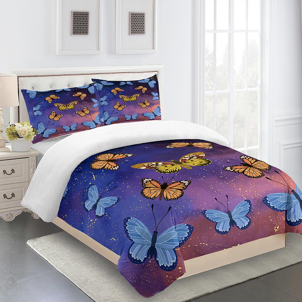 

Dreamy Colorful Butterfly Girl3Pcs Queen King Full Size Duvet Cover Постельное белье Комплект постельного белья 2-местное покрывало 200x200 240x220 160x200 EU Single 135x200cm