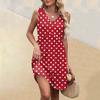 Women's Summer V-neck Casual Beach Vacation Style Vintage Print Sleeveless Splicing Dresses