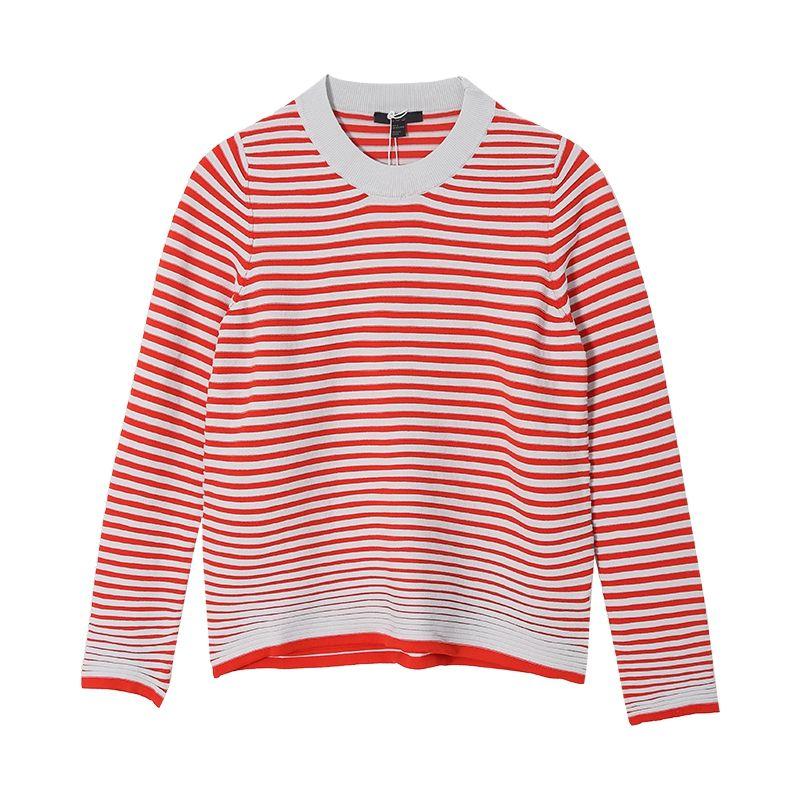 

Scandinavian Original Cos Stripes Pullover Long Sleeves Knitwear Sweater round Neck Work Clothing Large Elastic Tops Spring Women Positive Red XS