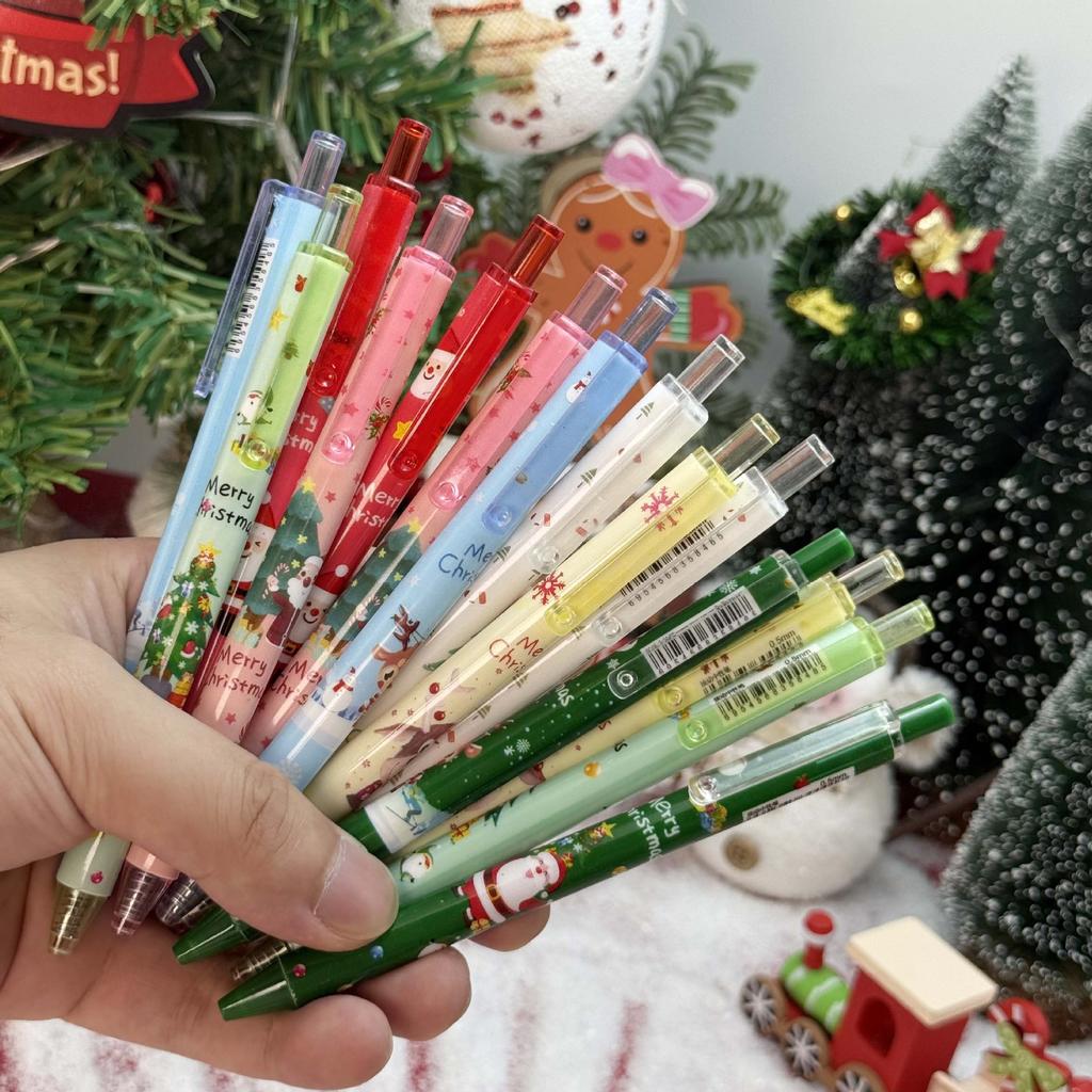 10Pcs Christmas -Themed Retractable Ballpoint Pens - Multicolor Soft Grip Pens with Random Christmas Tree Designs, Fine Point, Ideal for Students and