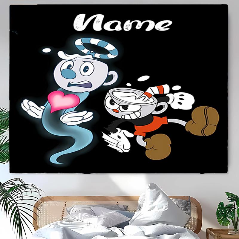 Personalized Cuphead Background Tapestry,Custom Name Birthday Party,Multifunctional Wall Decoration for Home Decor,Various Occasions