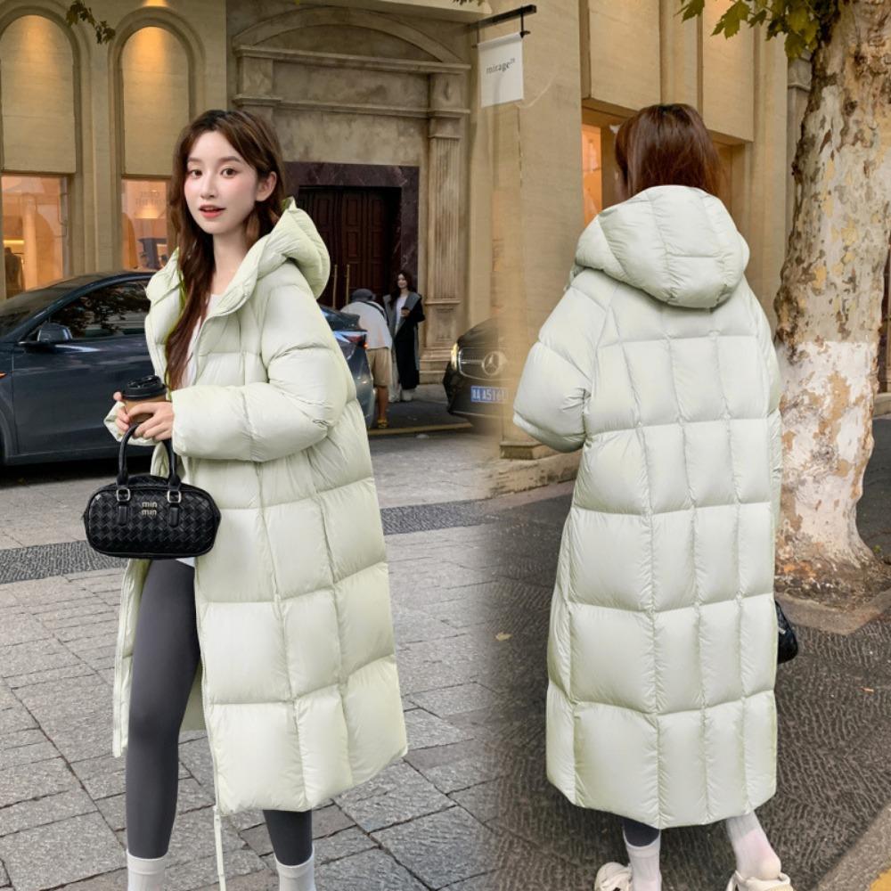 2025 winter Korean version of European and American style loose hooded long knee cotton clothes women's thickened bread clothes simple long coat