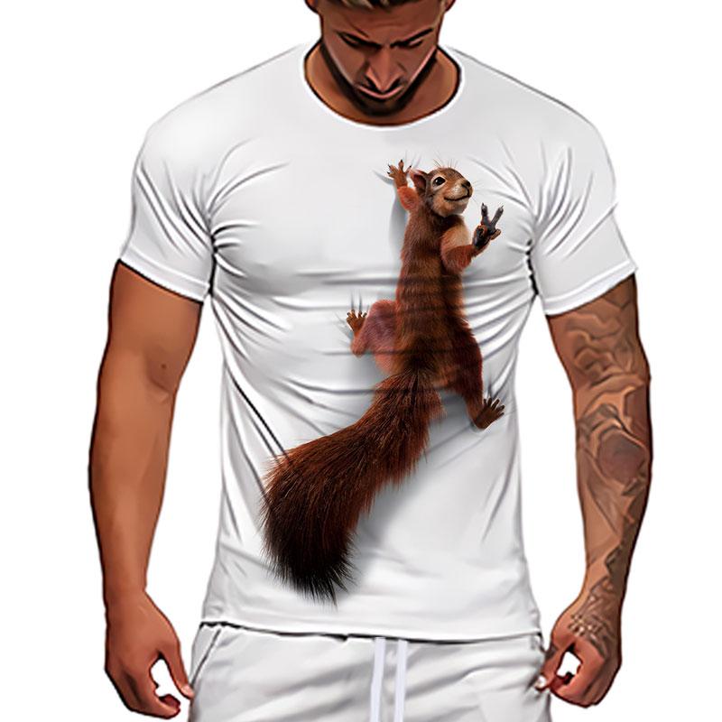 New T-shirt Men's Squirrel Pattern 3D Printed Summer Short Sleeve Daily Loose Novel Versatile Casual Fashion Humorous Funny