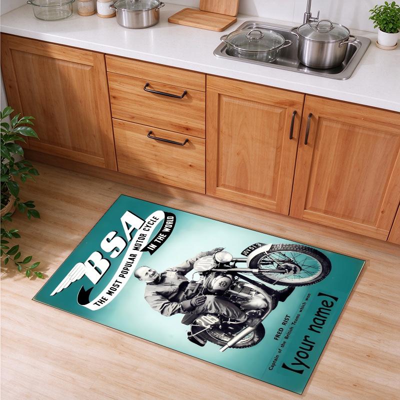 BSA motorcycles Customizable name kitchen floor mat easy to clean and wipe down Suitable for kitchens living rooms and entryways—a perfec