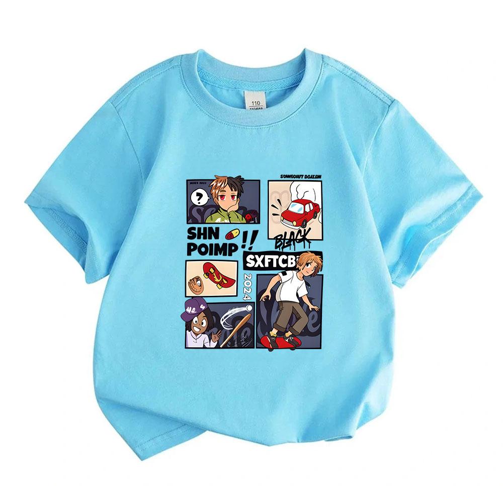 Kids Boys Girls 100% Cotton Crew Neck Short Sleeve T-Shirt, Cartoon Anime Skater Baseball Character Print Casual Comfortable Tee for Daily Summer Wear