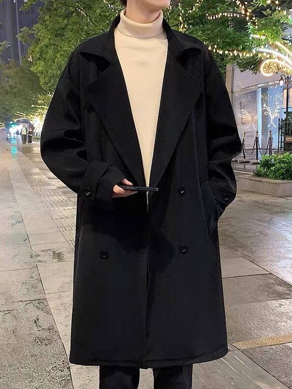 2025 Men's American & British Style Mid-Length Trench Coat with Lapel for Spring & Autumn.