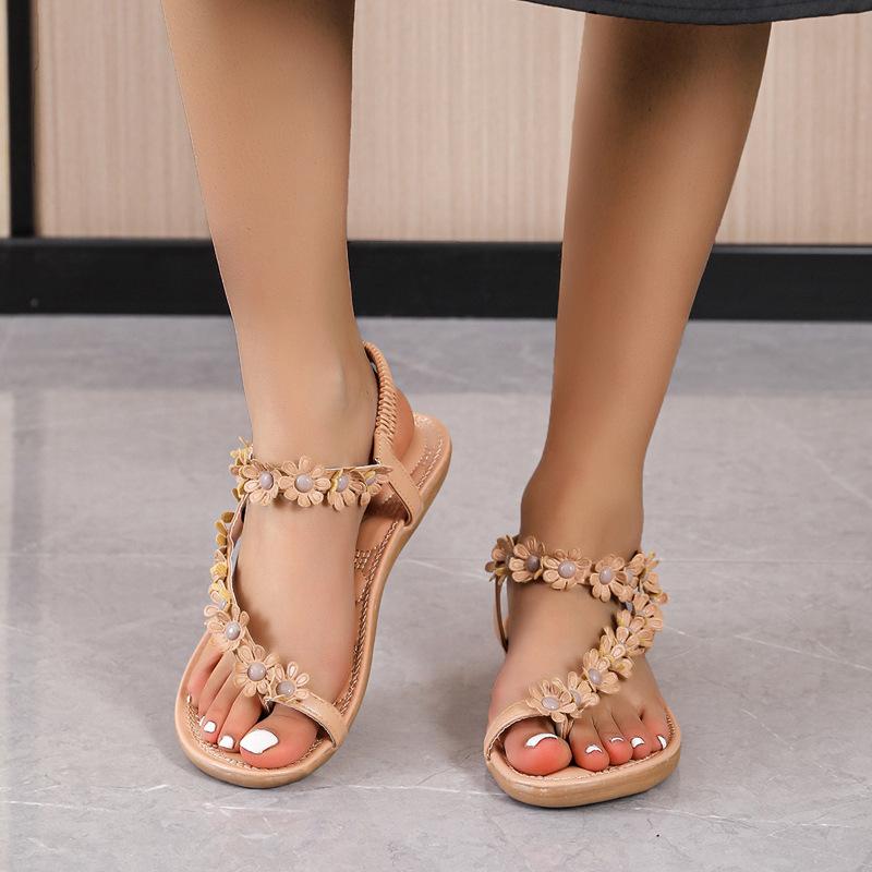 New flat-bottomed flower one-word plus size shoes size 43 bohemian sandals