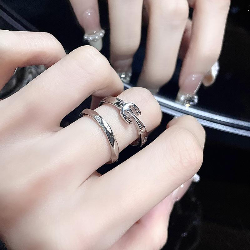 Cold Wind Ring Female Niche Design Couple Ring Simple Geometric Folds Irregular Personality Texture Index Finger Ring