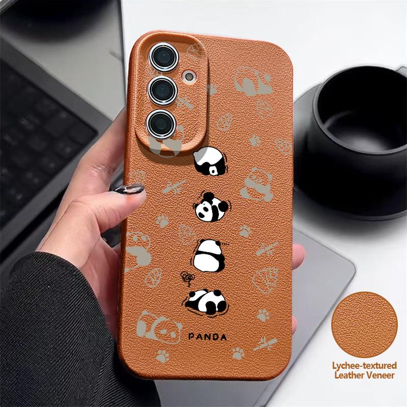 Cute Panda Print Case For Samsung S26 S25 Ultra S24 S23 S22 S21 FE A15 A35 A55 A16 A36 A56 A17 A18 A37 A57 5G Leather Texture Soft Cover