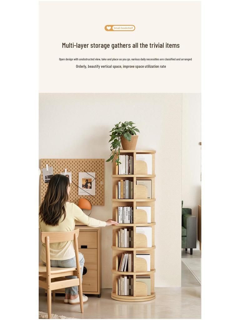 Drehbarer Bücherregalschrank aus Massivholz: Wandmontierbar, Einfache Aufbewahrung für Studenten und Kinder im Wohnzimmer