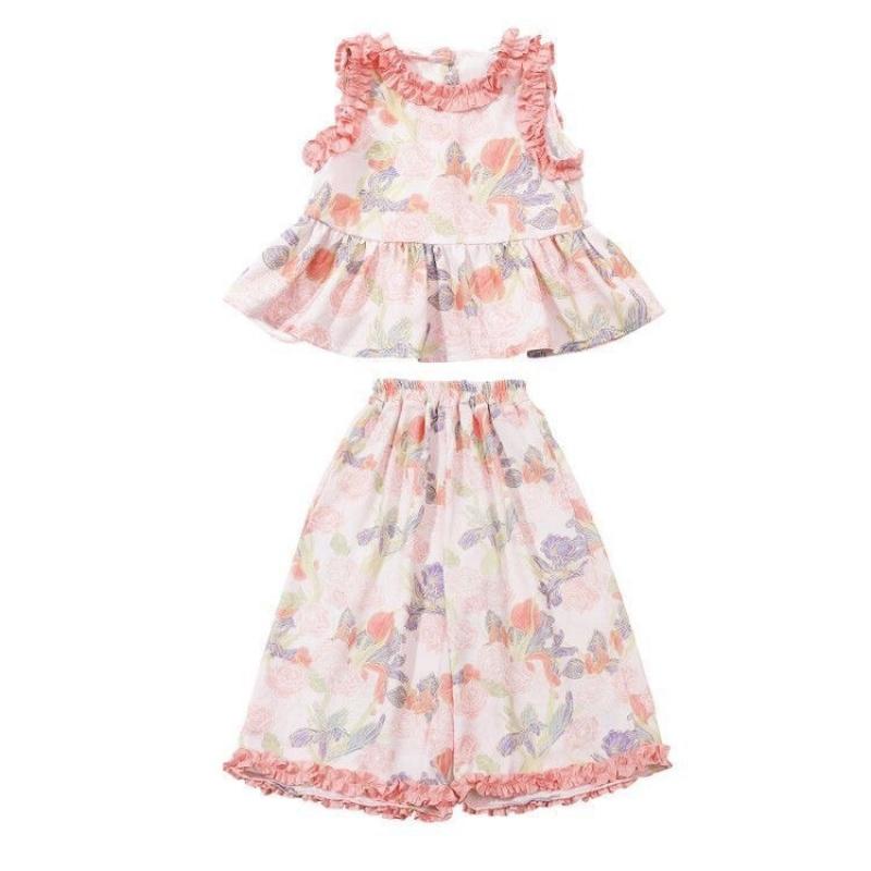 Girls' Floral Lightweight Set Baby Summer Vest Wide-Leg Pants Two-Piece Set Children'S Fashionable Summer Outfit For Toddlers