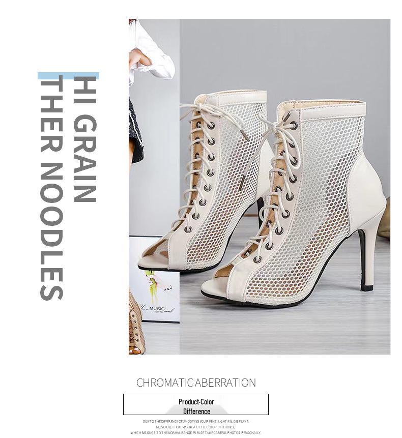 Europejskie i Amerykańskie Modne Siateczkowe Sandały na Szpilce z Odkrytymi Palcami dla Kobiet