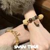 Jewelry, Natural Gold-Haired Crystal Sugar Cube Citrine Gourd Bracelet, New Chinese Fulu Sandalwood Gourd Bracelet Stacked