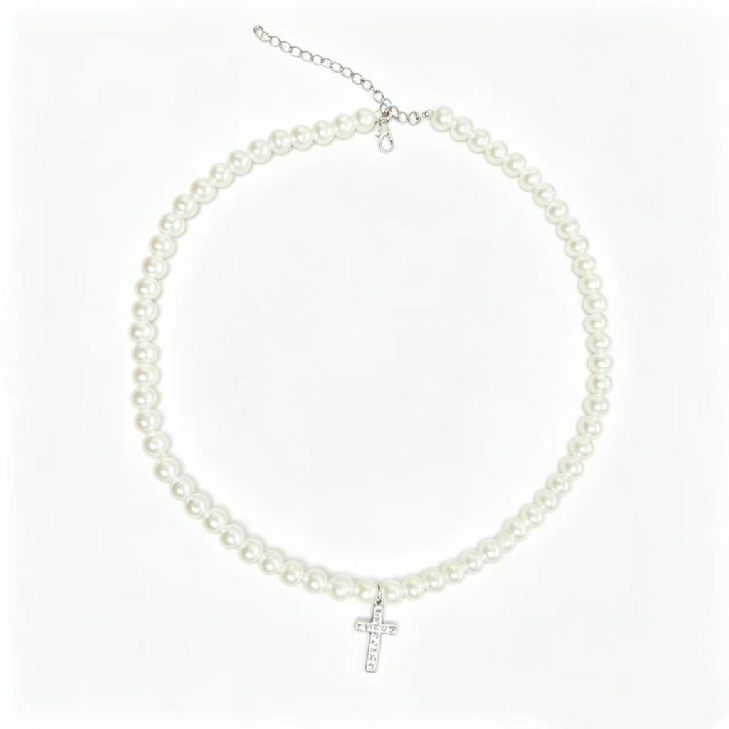 Cross Pendant Necklace with Faux Pearls - Hip Hop High Street Style, Simple and Versatile Men's Fashion Accessory