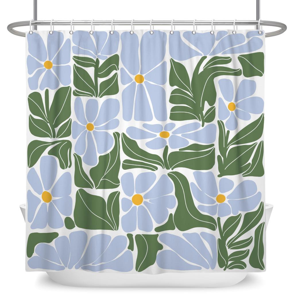 Boho Floral Geometric Shower Curtain Abstract Colorful Flower Waterproof Bath Curtain Fabric Bathroom Decorations with 12 Hooks