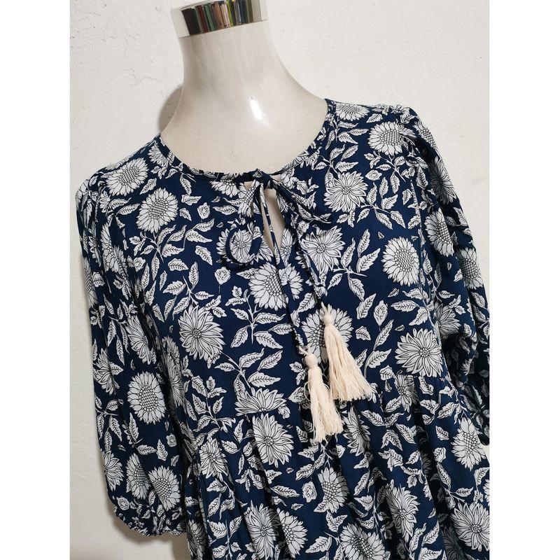 

Fashion Wind Street Fashion V Neck Half-Sleeved Loose Dress Bohemia Seaside Travel Outfit Beach Skirt Navy S